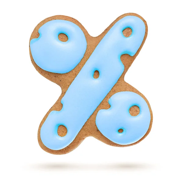 Percent Sign Blue Homemade Gingerbread Biscuit Isolated White Background Christmas — Stock Photo, Image