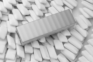 Bir paket sakız ve bir sürü sekme. Uydurma ürün sunumu. 3B resimleme.