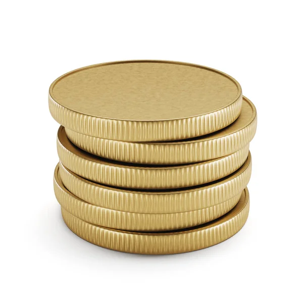 白い背景に孤立した空白の真鍮や黄金のコインのスタック 3Dレンダリング図 — ストック写真