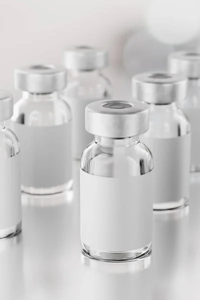 Muchos Viales Vidrio Transparente Vacuna Dispuestos Filas Ilustración Representación — Foto de Stock