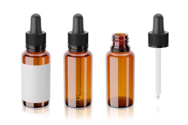 Kehribar şişesi beyaz arka planda izole edilmiş. 3d resimleme.