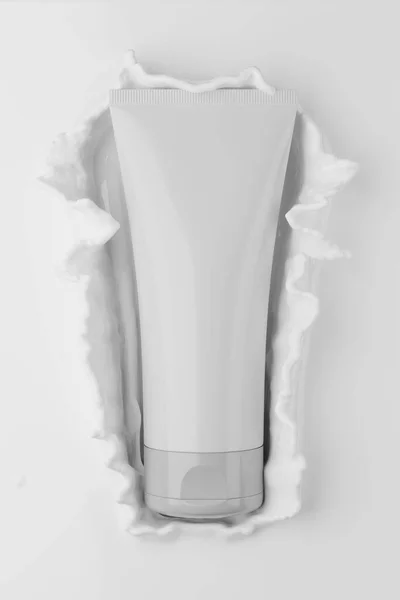 Blank White Cosmetic Tube Cream Splash Rendering Illustration — Stock Photo, Image