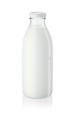 Classic glass milk bottle isolated on a white background. 3d rendering illustration.