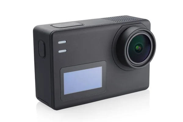 Piccola Action Camera Nera Senza Custodia Isolata Sfondo Bianco — Foto Stock