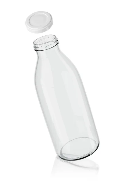 Empty Glass Milk Bottle Isolated White Background Rendering Illustration — 스톡 사진