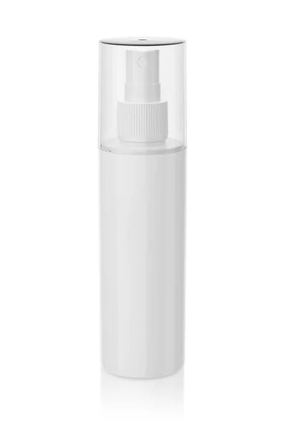 Emballage Vierge Flacon Plastique Cosmétique Vaporisateur Isolé Sur Fond Blanc — Photo