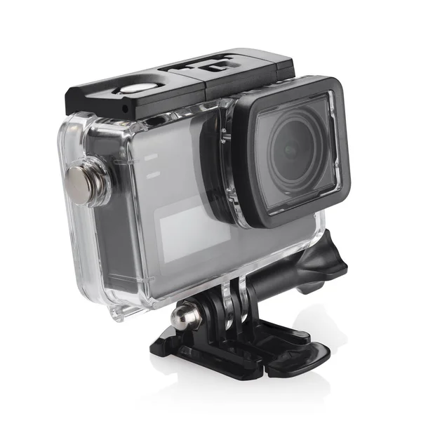 Black Small Action Camera Protection Case Isolated White Background — Stock Photo, Image