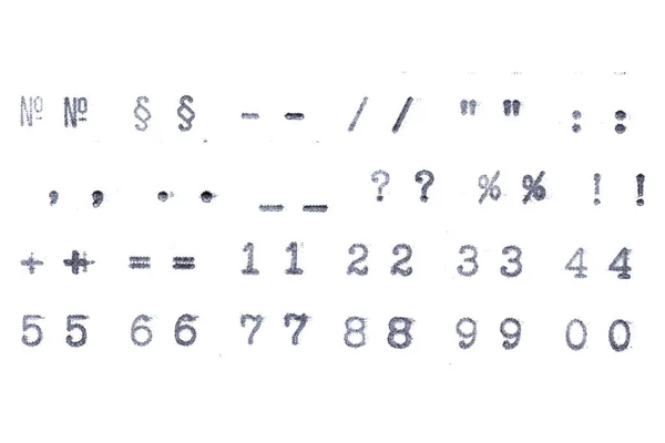 Antiguos Símbolos Fuente Vintage Dígitos Máquina Escribir Aislados Sobre Fondo — Foto de Stock