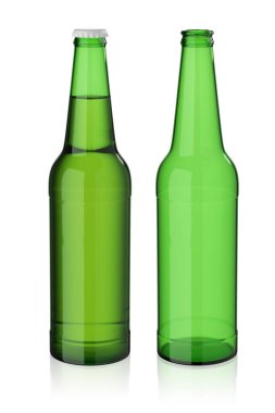 Yeşil bira şişeleri. Tasarımını yerleştirmek için bir şablon. 3d resimleme.