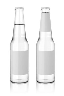 Temiz bardak, boş etiketli temiz soda içer. Şablon sunumunu düzenle. 3d resimleme.