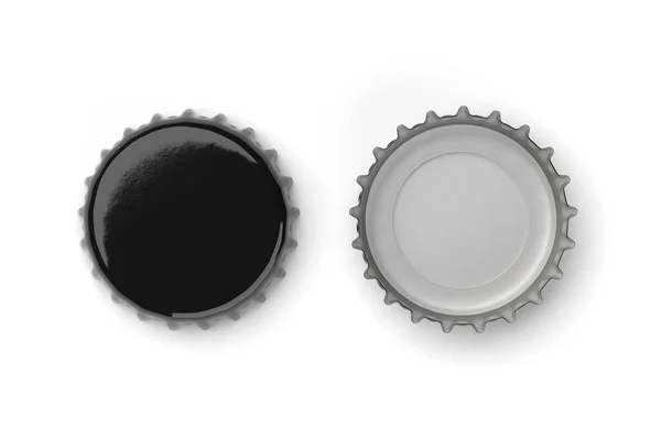 Black Beer Caps Mock Isolated White Background Empty Metal Soda — Stock Photo, Image