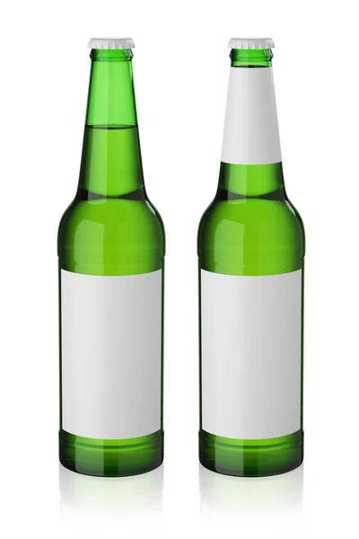 Groene Bierfles Met Blanco Etiket Model Voor Het Plaatsen Van — Stockfoto