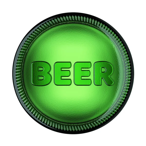 Parte Inferior Uma Garrafa Vidro Verde Com Palavra Cerveja Isolada — Fotografia de Stock