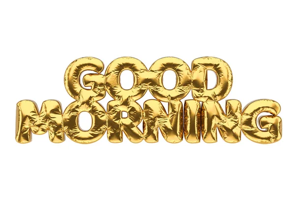 Good Morning Text Golden Foil Balloon Letters Isolated White Background — Stock Photo, Image