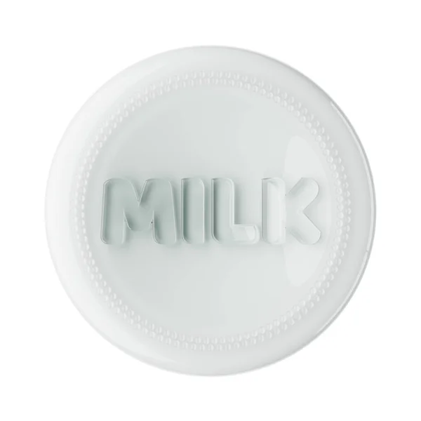 玻璃瓶底部有一个字牛奶隔离在白色背景 3D渲染说明 — 图库照片