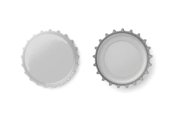 Białe Czapki Piwne Makiety Izolowane Białym Tle Puste Metalowe Czapki Obrazek Stockowy