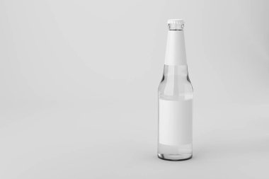 Temiz bardak, boş etiketli temiz soda içer. Şablon sunumunu düzenle. 3d resimleme.