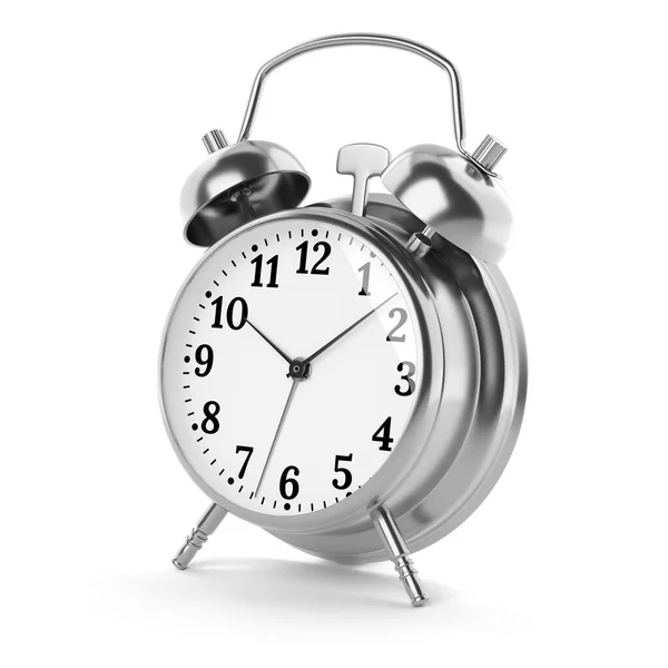 Relógio Alarme Cromado Moda Antiga Isolado Fundo Branco Ilustração Renderização — Fotografia de Stock