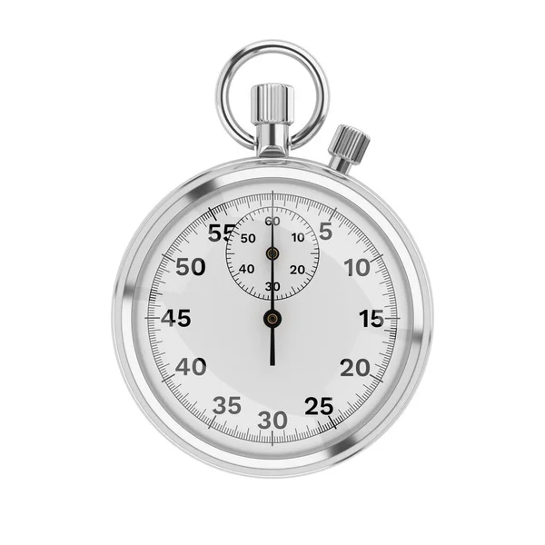 Classico Cronometro Analogico Meccanico Argento Metallizzato Isolato Sfondo Bianco Illustrazione — Foto Stock