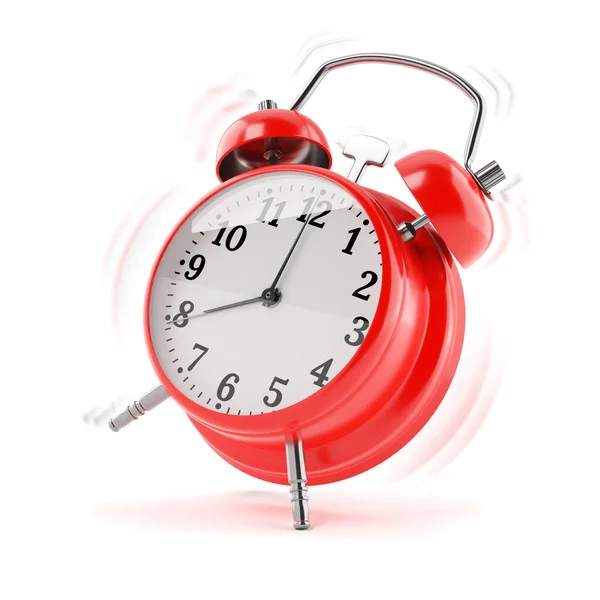 Old Fashioned Red Alarm Clock Ringing Isolated White Background Rendering — Stock Photo, Image