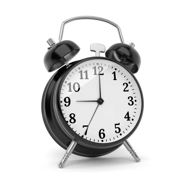Reloj Despertador Negro Anticuado Aislado Sobre Fondo Blanco Ilustración Representación — Foto de Stock