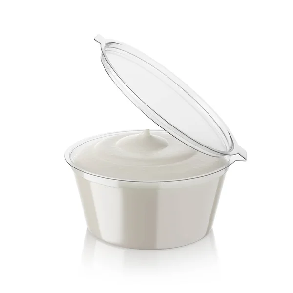 Ouvrir Récipient Trempette Sauce Mayo Fast Food Isolé Sur Blanc — Photo