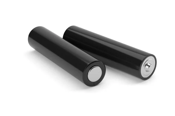 Zwei Schwarze Aaa Batterien Attrappen Isoliert Auf Weißem Hintergrund Darstellung — Stockfoto