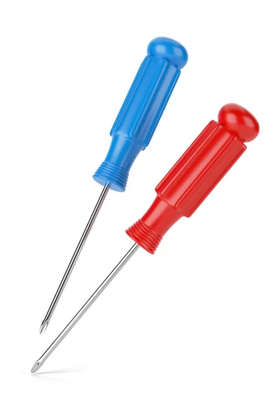 Two Phillips Head Screwdrivers Plastic Handle Isolated White Background Rendering — Stock Photo, Image