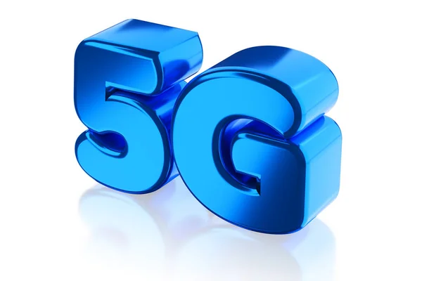 青の金属5G無線通信技術のロゴ シンボル 白で隔離されたアイコン 3Dレンダリング図 — ストック写真