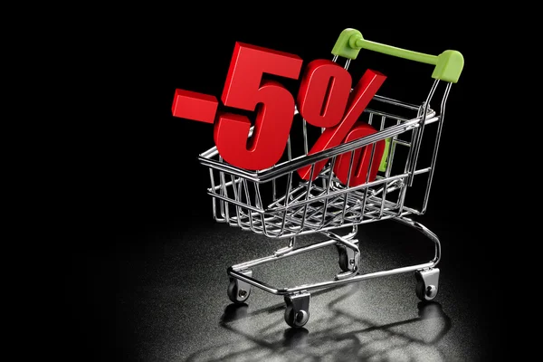 Shopping cart with 5% percentage rate — Stock Photo, Image