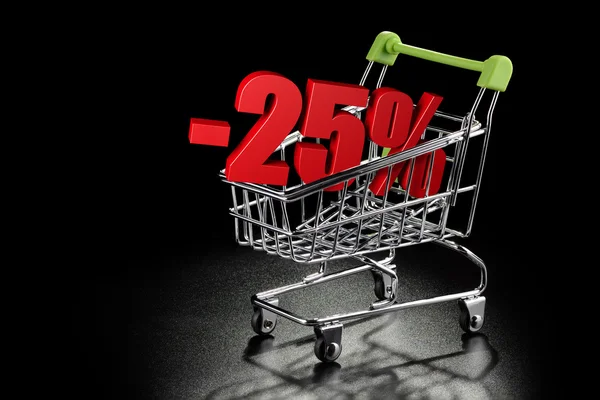 Shopping cart with 25 % percentage — Stock Photo, Image