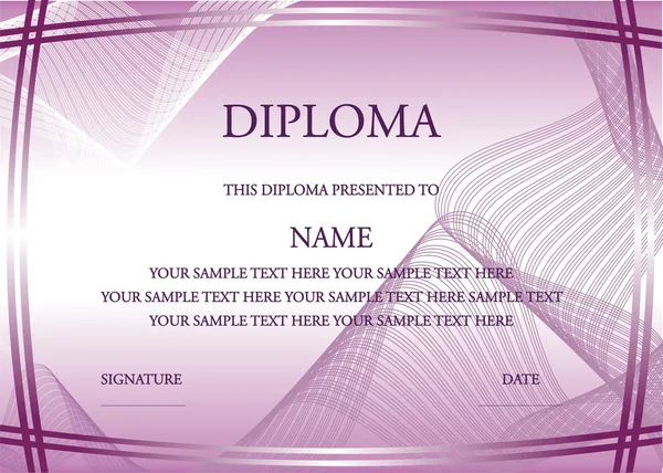 Illustrazione vettoriale del certificato di diploma viola — Vettoriale Stock