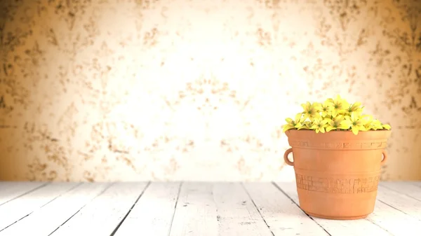 Yellow Flowers in a terracotta pot — Stock Photo, Image