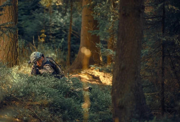 Military Operation in Forest — Stok fotoğraf