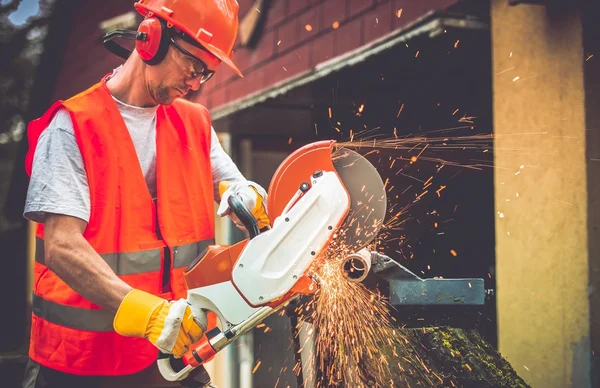 Construction Worker with Cutter — Stock Photo, Image