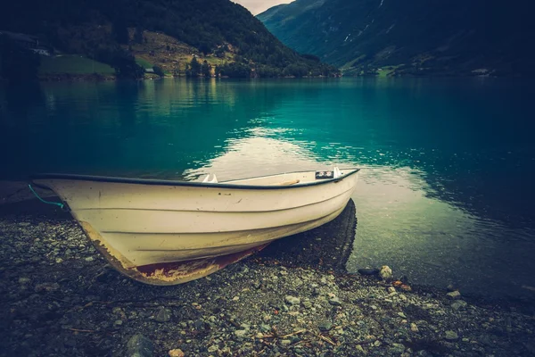 Fjord Shore Boat — Stock Photo, Image