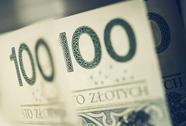 Polnische Währung Pln Banknoten Hundert Polnische Zloty Scheine Großaufnahme Banken — Stockfoto