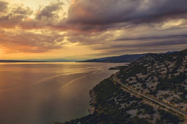 Aerial Photo Mediterranean Sea Northern Croatian Coastline Scenic Route Summer — Stock Photo, Image