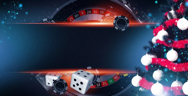 Juegos Casino Temporada Saludos Banner Navidad Fondo Ilustración Con Elementos —  Fotos de Stock