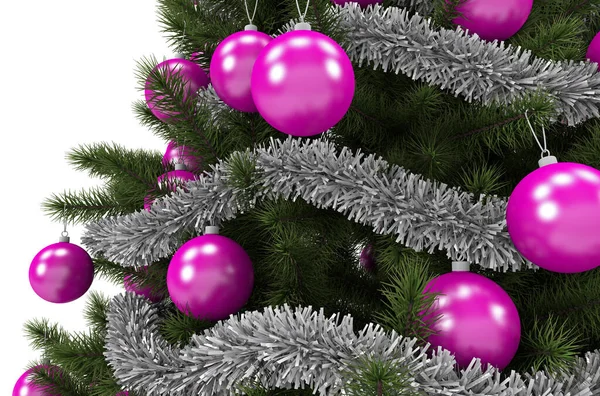 Holiday Time Christmas Tree Pink Ornaments Close Rendered Illustration Isolated — 스톡 사진