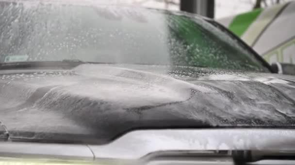 Carros Pressão Lavar Perto Limpeza Carro Poderoso — Vídeo de Stock