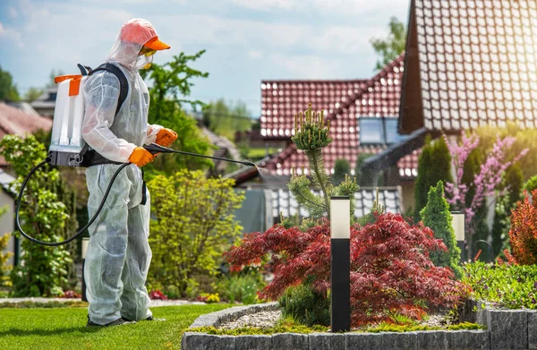 Caucasian Gardener His 40S Wearing Protection Uniform Safety Glasses Breathing — Stock Photo, Image