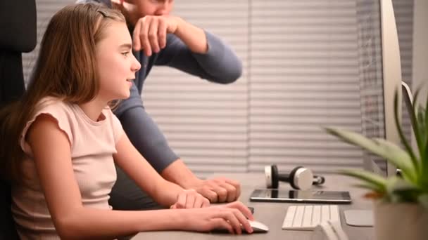 Father His Daughter Having Fun Together Front Computer — Stock Video