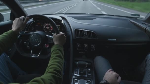 Mei 2020 Krakau Klein Polen Nieuwe Audi V10 Fast Highway — Stockvideo