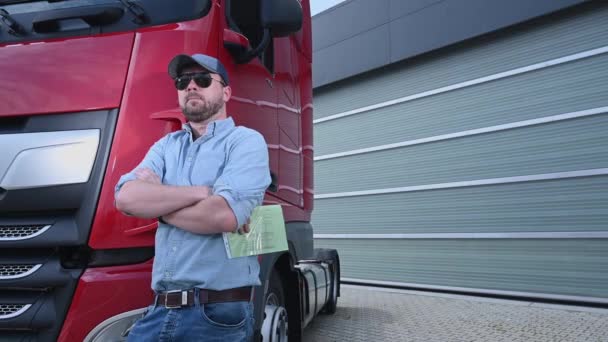 June 2021 Krakow Lesser Poland Caucasian Euro Semi Truck Driver — Stock Video