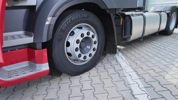 Junio 2021 Cracovia Polonia Menor Camionero Subiéndose Camión Zapato Conductor — Vídeos de Stock