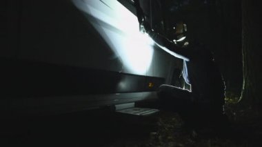 Theft with Flashlight Opening RV Camper Van Doors and Breaking in During Late Night Hours