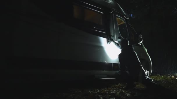Theft Opening Camper Van Motorhome Doors Breaking — Stock Video