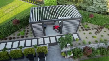 SPA Technician Inside Modern Garden Gazebos Shelter Aerial View