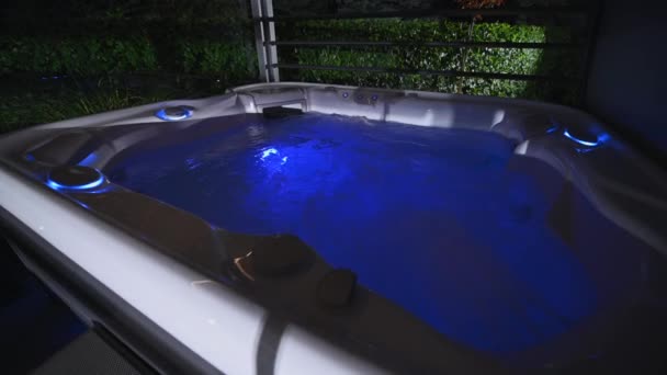 Running Modern Residential Hot Tub Illuminated Blue Led Light — Stock Video